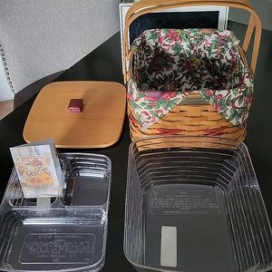 basket/2 liners + fabric liner and lid 9.5" width and depth, height 7".